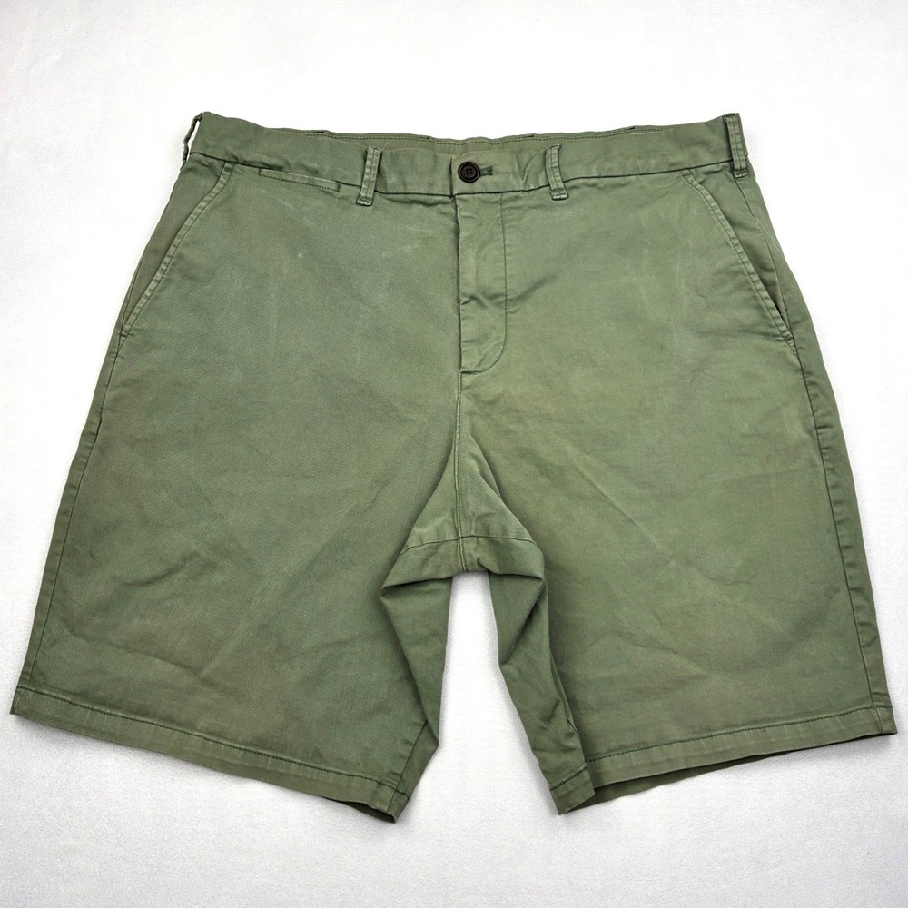 GAP Mens 36 Twig Green Vintage Wash Flat Front Stretch Chino Shorts 10 Inseam